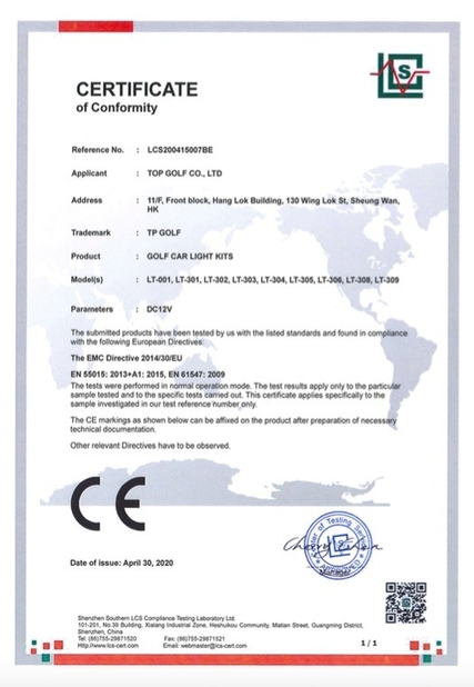 Китай TOP GOLF CO.,LTD Сертификаты
